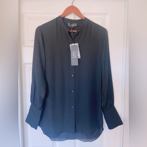 Nili Lotan Tops - NWT Nili Lotan Black Silk Joni Top Band Collar Button Down Blouse Size S